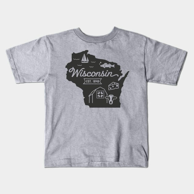 Wisconsin State Graphic Kids T-Shirt by MN Favorites